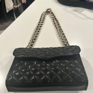 Rebecca minkoff quilted black evening bag with gold and black chain